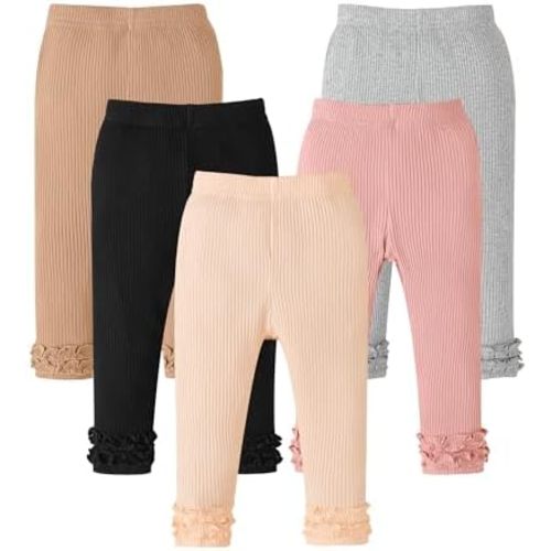 Baby Girl Pants Leggings 5-Pack 0-24 Months Newborn Baby Leggings Toddler Girl Pants 2-3T Bell and Ruffle Bottoms