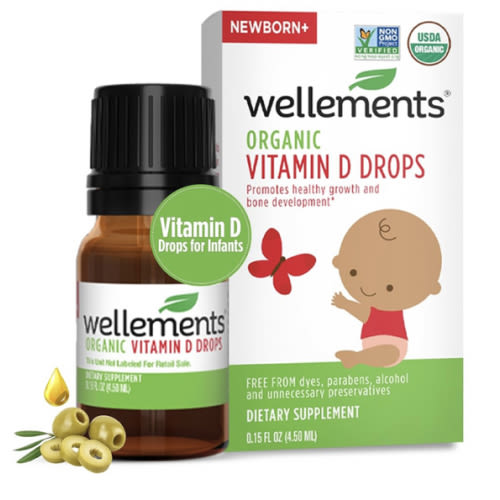 Wellements Baby Organic Vitamin D Drops for Infants & Toddlers (0.15 Fl Oz) - Certified Newborn+ Liquid Vitamin D3 Drops, Support Healthy Growth & Bone Development (1 Drop Daily & 400 IU Per Serving)