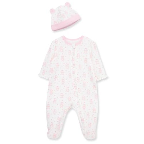 Little Me Clothes for Baby Girls 100% Cotton Scratch-Free Tag Footed One-Piece Romper and Hat Sleeper Set Preemie to 9 Months