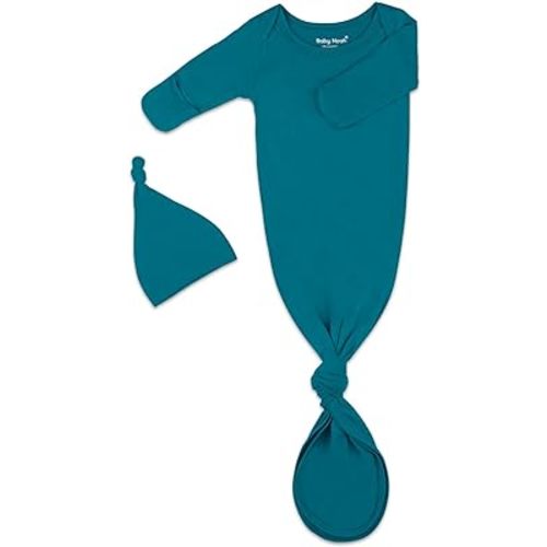 Newborn Baby Knotted Gown, Super Soft Silky Infant Long Sleeve Sleeper for Baby Girl and Boy Sleeping Bag with Hat