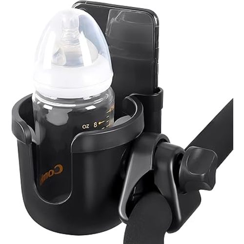 Universal 2-in-1 Stroller Cup Holder & Mobile Phone Case - 360° Rotating Drink Holder for Bike, Pushchair, Wheelchair, Walker, & Bicycle - Fits Most Cups