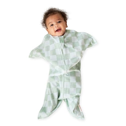 SleepingBaby Zipadee-Zip Transitional Swaddle Sack, 6-12 Month - Roomy Zipper Swaddle for Easy Diaper Changes and Proper Hip Development - Baby Swaddle Sack, Medium - Sea Green/Blue