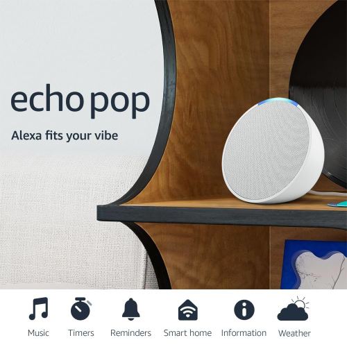Like-New Amazon Echo Pop (newest model), Our smallest Alexa speaker, Fits in any room, Glacier White