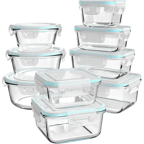 Bayco Glass Meal Prep Storage Container Set w/ Pink Lids - NEW 9 piece Set