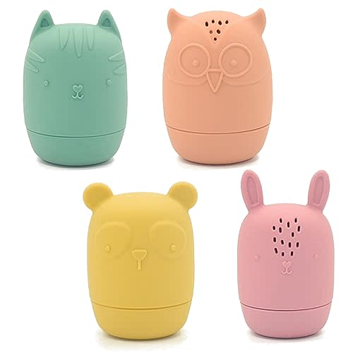 PandaEar Baby Bath Toys, 4 Pack Silicone Bath Toys for Infants Toddlers 6-18 Months, Non Toxic Baby Kids Squeezable Shower Toys