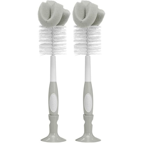 Dr. Brown's Baby Bottle Cleaning Brush with Sponge, Scrubber and Nipple Cleaner, Grey 2 Pack