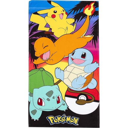 Northwest Pokemon Beach Towel, Pikachu Charmander Squirtle Bulbasaur, Soft and Absorbent 30" x 60", Sunset Pokemon