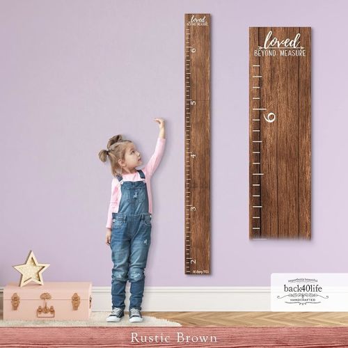 Farmhouse Style Wooden Kids Growth Chart Ruler for Boys and Girls (Rustic Brown - NTT)