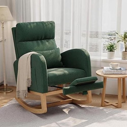 Modern Rocking Chair with Footrest, Nursery Glider with Pillow and Side Pockets, Comfy Armchair for Living Room, Bedroom, Nursing Room