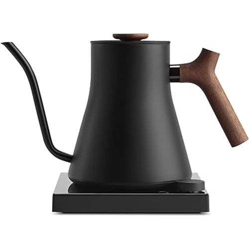 Fellow Stagg EKG Pro Studio Electric Gooseneck Kettle - Pour-Over Coffee and Tea Pot, Stainless Steel, Quick Heating, Matte Black with Walnut Wood Handle, 0.9 Liter