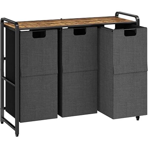 Kitstorack Laundry Hamper with Shelf - Laundry Basket Organizer with 3 Pull-Out Removable Bags Laundry Sorter Dirty Clothes Hamper for Laundry Room Storage Bathroom, 3 X 11.8 Gallons (44.5L)