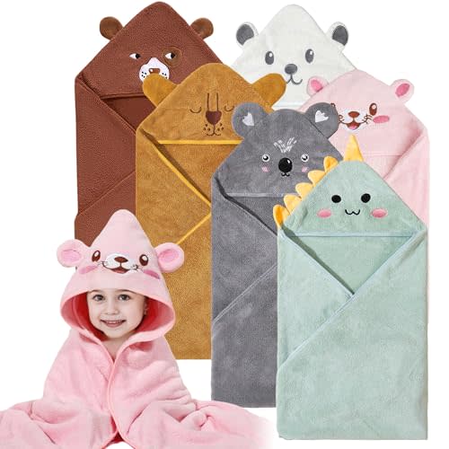 Yaiseiko Baby Hooded Bath Towels,6 Pack Baby Bath Towel Set,Soft and Absorbent Toddler Towels with Hood for Babies,Toddler,Infant,Kids,Newborn Essential(31.5 X 31.5 Inch)