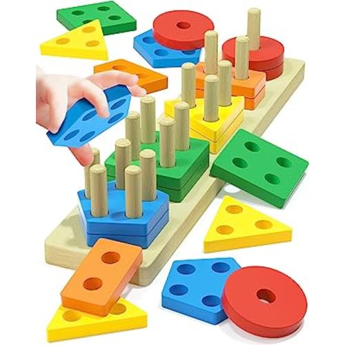 Montessori Toys for 1 2 Year Old Boys Girls, Wooden Toddler Toys for Ages 0-2 2-4, 1 2 Year Old Boy Girl Birthday Gifts, Toddler Learning Puzzles Bolck Toys