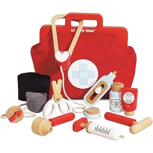 Le Toy Van - Kids Wooden Educational Pretend Play Honeybake Doctor's Medical Play Set Kit | Kids Pretend Play Role Play For Boys And Girls | 3 Year Old +, 8.66" x 5.70" x 5.90" (TV292)