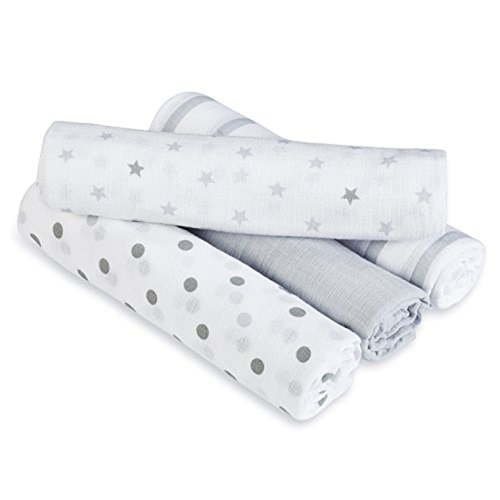 aden anais Essentials Muslin Swaddle Blankets for Baby Girls and Boys, Newborn Receiving Blanket for Swaddling, 100% Cotton Baby Swaddle Wrap, 4 Pack, Dove