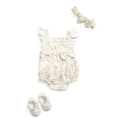 Newborn Girls 3pc Floral Print Bodysuit With Sandals And Headband Set | Baby | Marshalls
