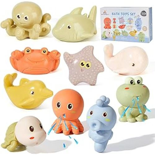 Mold Free Bath Toys for Babies 6-12 Months, 10PCS Ocean Animals Bath Squirt Toys Toddlers/Infants/Baby Bath Toys for Kids Ages 1-3, Non Toxic Bathtub Toys Water Table Toys Birthday Gift