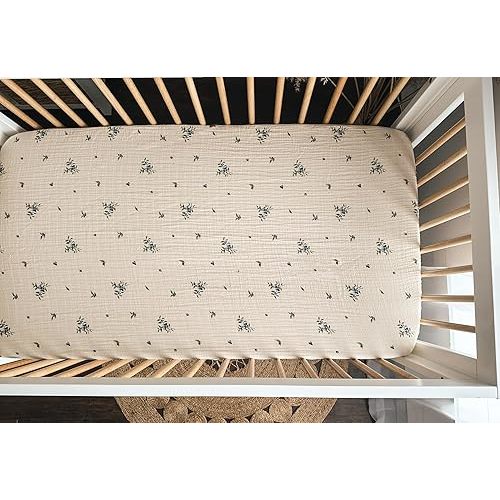 100% Organic Cotton Muslin Fitted Sheets|28" x 56”, Super Soft & Breathable | Unisex, Boys, Girls| Machine Washable (Blueberry)
