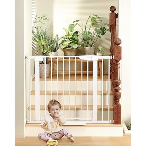 Cumbor 29.7"-40.6" Baby Gate for Stairs, Mom's Choice Awards Winner-Dog Gate for Doorways, Pressure Mounted Self Closing Pet Gates for Dogs Indoor, Durable Safety Child Gate with Easy Walk Thru Door
