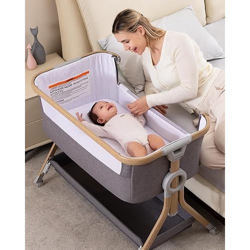 Larex 3 in 1 Baby Bassinet, Bassinets Bedside Sleeper for Newborn, Breathable Mesh Bedside Crib with Comfy Mattress and Storage Basket, Adjustable Height Portable Bassinet