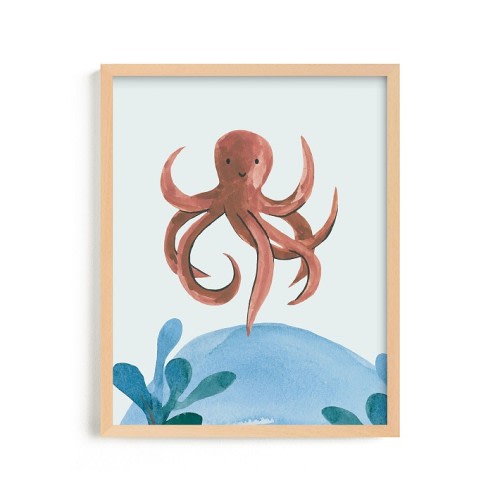 Minted® Ocean Friends Octopus Wall Art, 11x14, Natural Frame by Teju Reval | Pottery Barn Kids