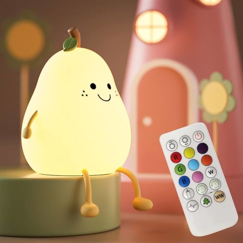 Night Light for Kids, Cute Silicone Nursery Pear Lamp for Baby and Toddler, Fruit NightLight with Remote, Squishy Night Lamp for Bedroom, Kawaii Bedside Light for Boys Girls Room
