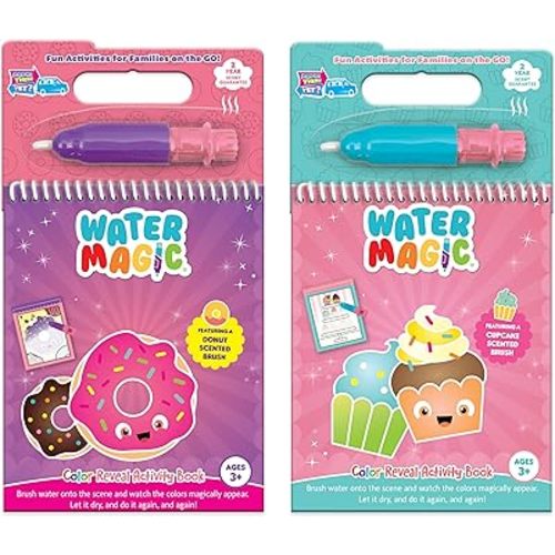 Water Magic (2Pack - Cupcake and Donut) - Patented Gourmet Scented Reusable Water Reveal Activity Pads - No Mess, All Fun by Scentco