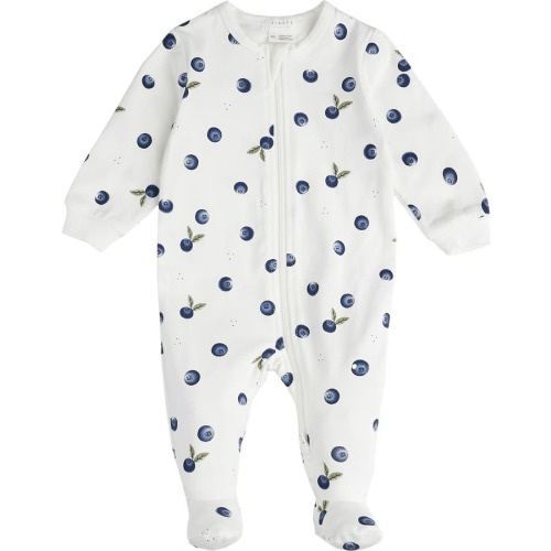 Baby Blueberry Print Organic Cotton Fitted One-Piece Pajamas, Off White