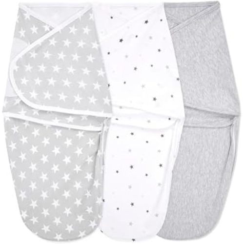 aden + anais Essentials Easy Swaddle Wrap Quick Change with Bottom Zipper, Snug Cotton Knit Baby Wrap Swaddle Blanket for Newborns, TOG 1.0, 3-Pack, Twinkle, 0-3 Months, Small/Medium