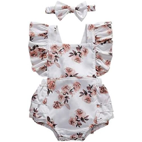 Newborn Baby Girls Romper Jumpsuit Infant Girl Summer Bodysuits Ribbed Short Sleeve One-Piece Headband