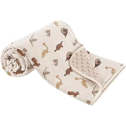 Susurration Baby Blanket for Unisex Boys Girls, Soft Fluffy Crib Blankets with Muslin Cotton Front and Dotted Fleece Back, Receiving Blanket for Baby Newborn Infant, 30x40inch (Dinosaur)