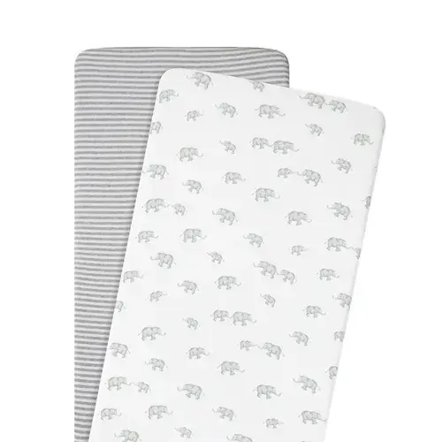 Living Textiles 2 Pack Bassinet Fitted Sheet Grey Elephant | Baby Bunting AU