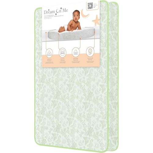 Dream On Me Aster 2-in-1 Mini Crib Mattress, Dual-Sided Infant & Toddler, Waterproof Cover, GREENGUARD Gold Certified, 38” x 24” x 3”, Fits Mini & Select Portable Cribs, Not for Playards