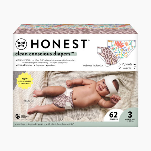 The Honest Company Clean Conscious Disposable Diapers - Wild Thang + Flower Power, Size 3, 62 Count