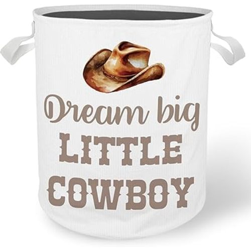 Western Cowboy Nursery Laundry Basket Hamper, Toybox for Boys, Cowboy Hat Western Waterproof Collapsible Storage Bin Organizer for Bedroom Bathroom Boys Room Dorm Clothes Toys Books