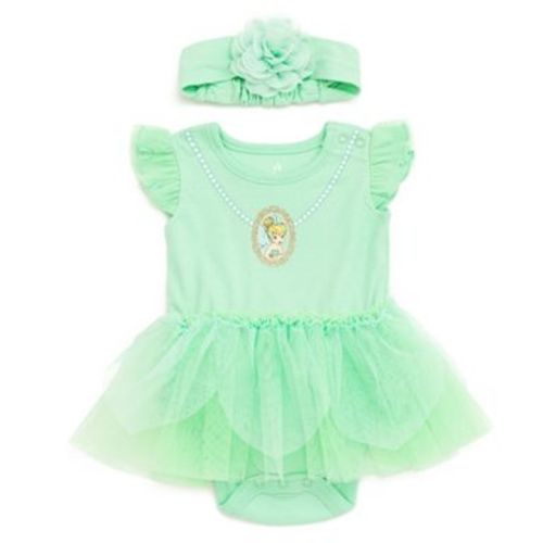 Disney Tinker Bell Newborn Baby Girls Cosplay Bodysuit With Skirt Overlay & Headband Outfit Set Spring Green Newborn