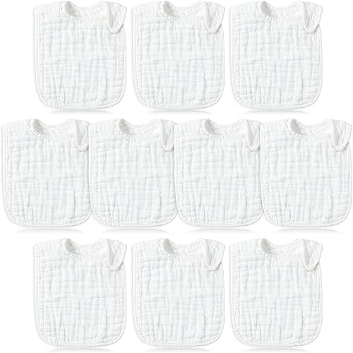 BUoonyer 10pcs Snap Muslin Cotton Bibs, Baby Bandana Drool Bibs, Adjustable Soft Absorbent Cotton Scarf