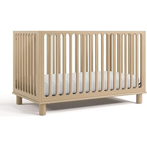 Storkcraft Sicily Grow-with-Me Convertible Crib with Toddler Rail Included (Driftwood) – GREENGUARD Gold Certified, 100% Solid Wood, Converts to Toddler Bed, Fits Standard Crib Mattress