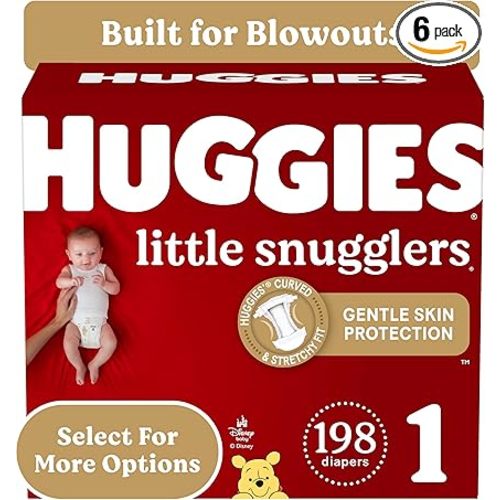Huggies Size 1 Diapers, Little Snugglers Diapers, Size 1 (8-14 lbs), 198 Ct (6 packs of 33)