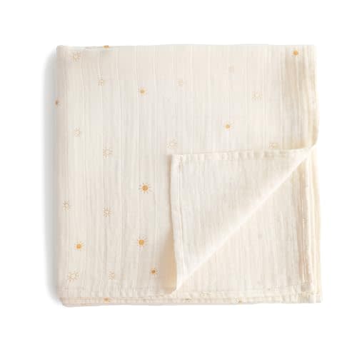 mushie Muslin Baby Swaddle Blanket | 100% Organic Cotton (Sun)