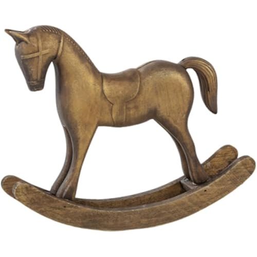 Rocking Horse Statue Decorative Figurine Art Crafts Fashion Retro Style Home Decor Ornament Wood Sculpture for Porch Cabinet, Bronze