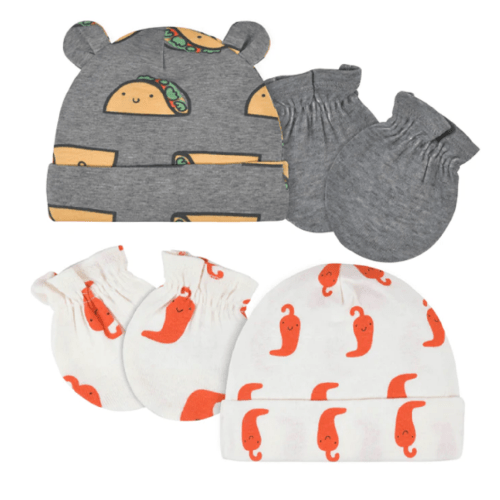Gerber Baby Boys Taco Caps & No Scratch Mittens Set, 4pcs (Size: 0-6 Months)