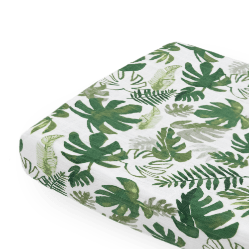 Cotton Muslin Changing Pad Cover - Tropical Leaf