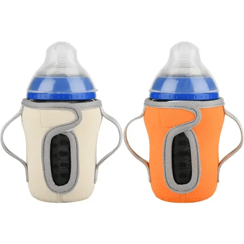 Beautyflier Glass Baby Bottle Sleeve Covers for Tommee Tippee Nature Baby Bottles with Dual Handle, 3.8mm Thicken Heat and Cold Retention Baby Bottle Sleeve (Orange+Beige)