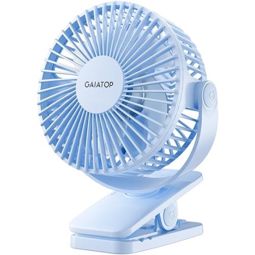 Gaiatop Portable Clip on Fan Battery Operated, Small Powerful 3 Speed Quiet 360° Rotate, USB Rechargeable Mini Personal Cooling Fan for Desk Table Home Office Stroller Camping Women Gifts Light Blue