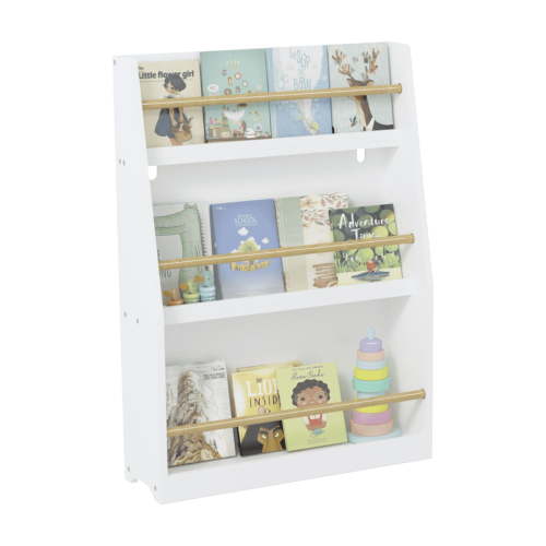 3 Tier Kids Book Shelf for Small Spaces, White MDF Book Rack Organizes Bedrooms and Playrooms