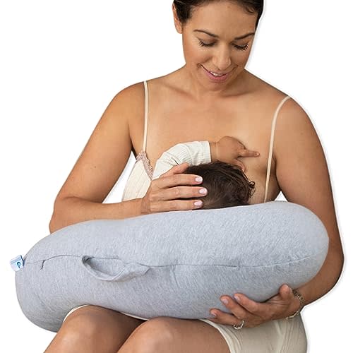 Pharmedoc Nursing Pillow for Breastfeeding, Large Size Breastfeeding Pillows for More Support for Mom and Baby, Bottle Feeding Ergonomic Design and Removable Cotton Cover, Grey