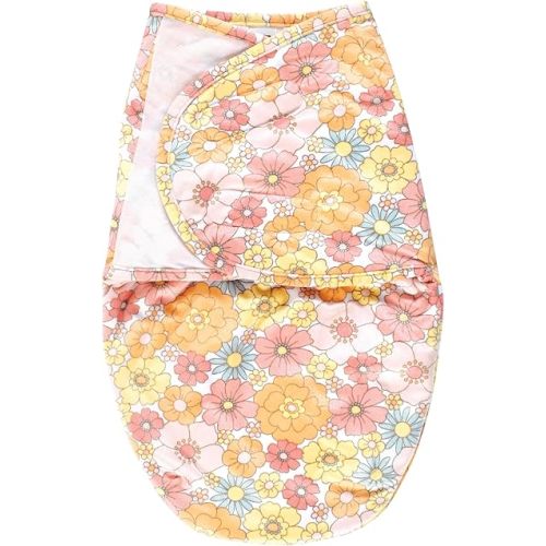 Hudson Baby Infant Girl Plush Faux Fur Swaddle Wrap, Peace Love Flowers, 0-3 Months