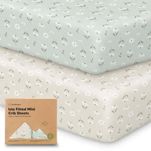 Pack and Play Sheets Fitted - 2-Pack Mini Crib Sheets for Pack N Play Mattress 38x26, Soft & Cozy, Neutral Toddler Playard Bedding, Snug Fitted Mini Baby Crib Mattress Cover Boy, Girl (Daisies)