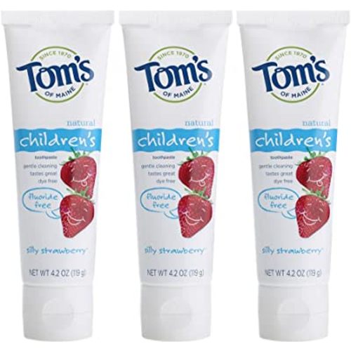 Tom's of Maine Natural Children's Fluoride-Free Toothpaste, Silly Strawberry, 4.7 oz. , 3 Count (Pack of 1)